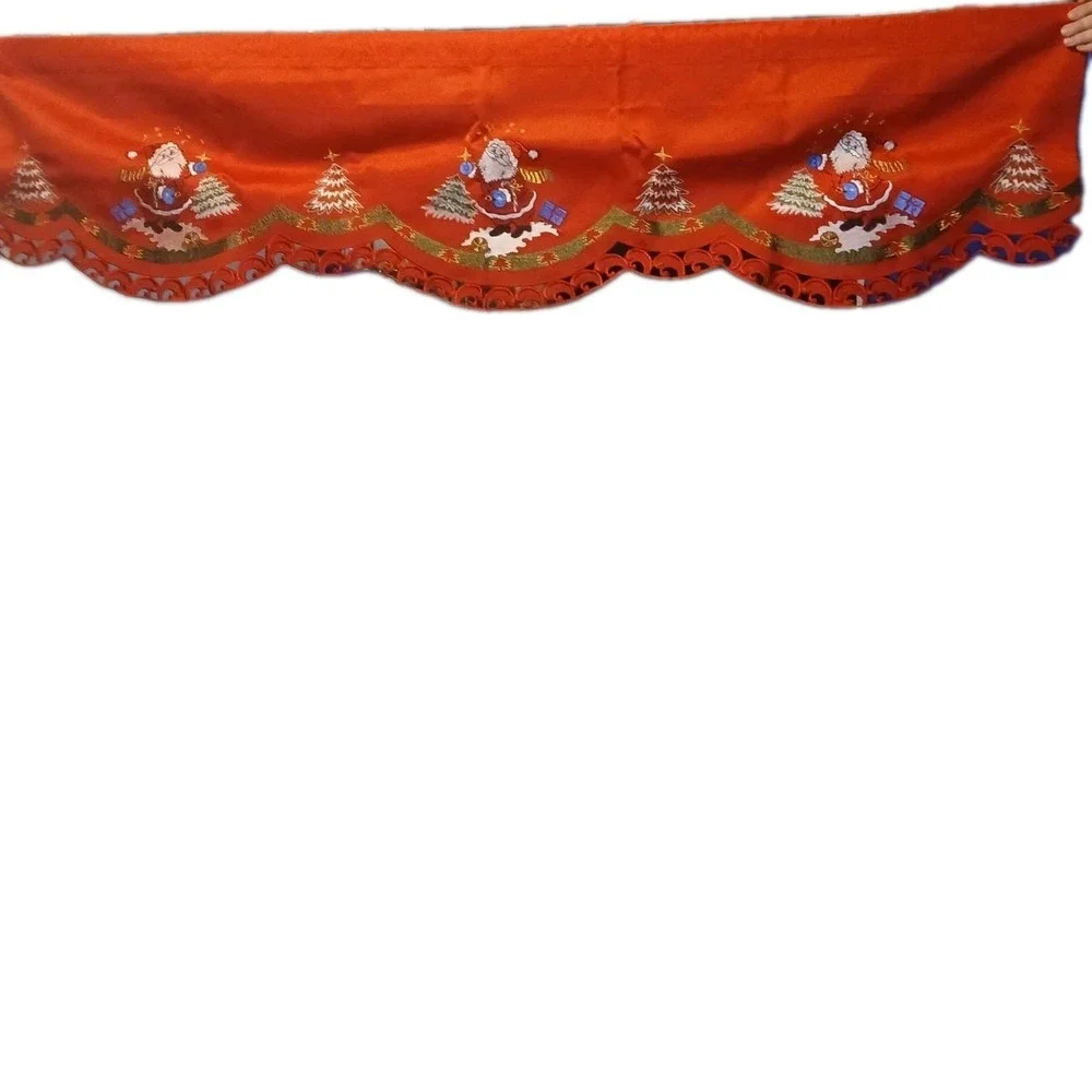 NEW Christmas Tree Santa Claus Embroidered Scalloped Valance